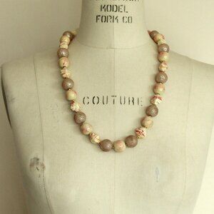 Vintage 1960s Necklace, Pink and White Large Beads with Gold Spacers Mod Jewelry